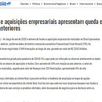 Fuses e aquisies empresariais apresentam queda em relao a anos anteriores